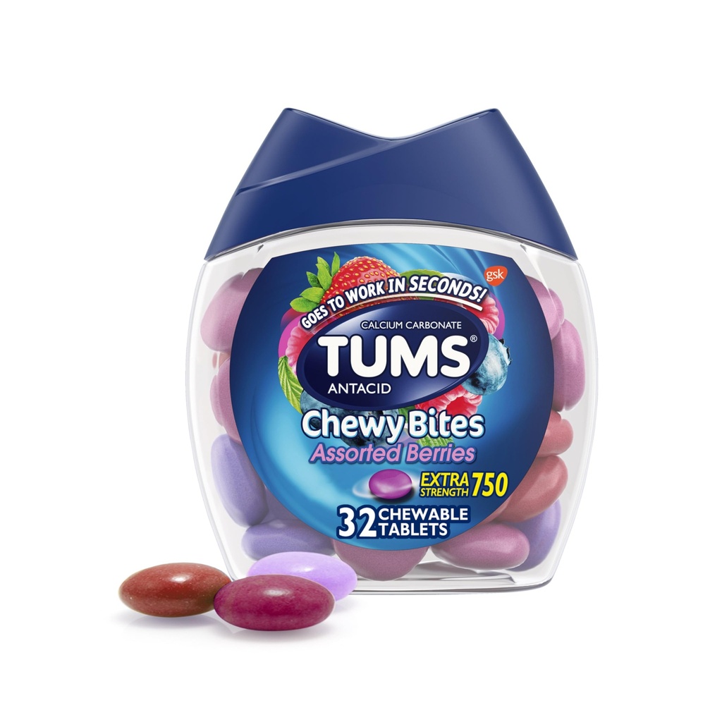 TUMS Chewy Bites Αντιόξινα δισκία για Μασώμενα Heartburn & Acid Indigetion Relief, Ποικιλία μούρων, 32 Count