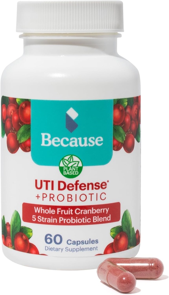 Because Probiotics Cranberry UTI Defense Capsules for Women (60 Capsules, 1 Bottle)