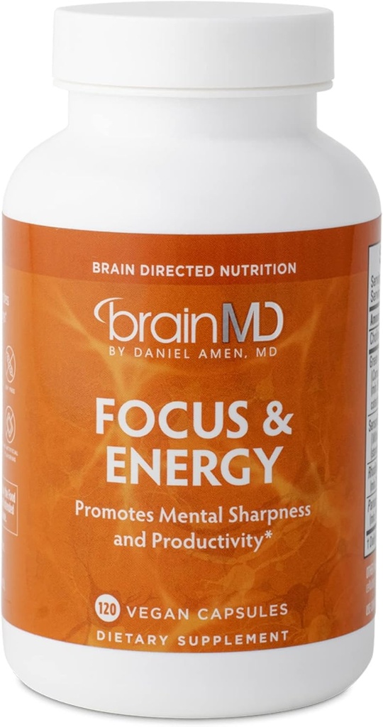BRAINMD Dr Amen Focus & Energy - 120 κάψουλες, πακέτο των 2 - Προάγει τη συγκέντρωση και την προσοχή - Χωρίς καφεΐνη, χωρίς γλουτένη - 60 Σύνολο εξυπηρετούν