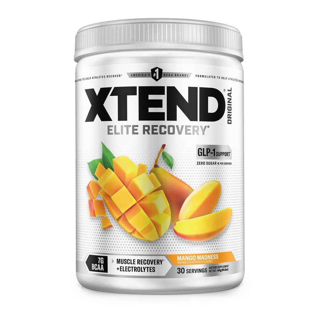 Xtend αρχική BCAA σκόνη, 7g BCAAs και 2,5g L-Γλουταμίνη για την ενυδάτωση των μυών και των μυών Lean, ζάχαρη δωρεάν ενδο και μετά την προπόνηση ποτό με ηλεκτρολύτες, Mango τρέλα, 30 υπηρεσίες