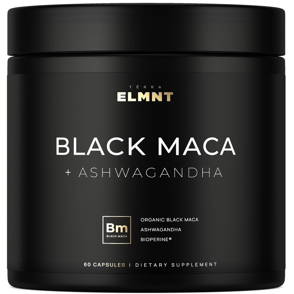 ELMNT 40.000mg 40x Δύναμη Βιολογική Μαύρο Maca Root w. Ashwagandha - #1 Υψηλότερη ισχύς Μαύρο Maca Root Κάψουλες για άνδρες Συμπλήρωμα 40:1 Extract - 100% Pure Maca Peruana Maca Powder Pills Ζελατινοποιημένα