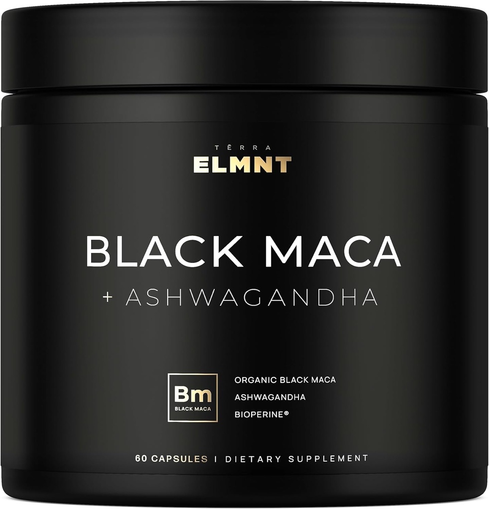 ELMNT 40.000mg 40x Δύναμη Βιολογική Μαύρο Maca Root w. Ashwagandha - #1 Υψηλότερη ισχύς Μαύρο Maca Root Κάψουλες για άνδρες Συμπλήρωμα 40:1 Extract - 100% Pure Maca Peruana Maca Powder Pills Ζελατινοποιημένα