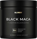 ELMNT 40.000mg 40x Δύναμη Βιολογική Μαύρο Maca Root w. Ashwagandha - #1 Υψηλότερη ισχύς Μαύρο Maca Root Κάψουλες για άνδρες Συμπλήρωμα 40:1 Extract - 100% Pure Maca Peruana Maca Powder Pills Ζελατινοποιημένα
