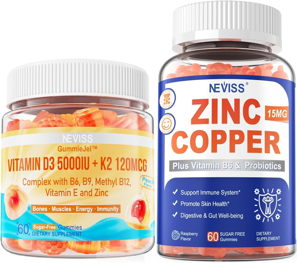 NAVISS Βιταμίνη D3 5000IU + K2 (MK-7) 120mcg+ Χαλκός ψευδάργυρος Gummies