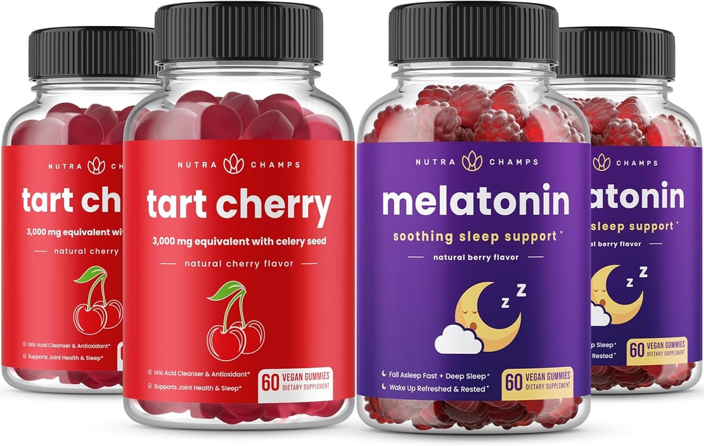 NutraChamps Tart Cherry (2 Pack) & Μελατονίνη (2 Pack) για την υποστήριξη μυών και ύπνου