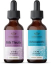 HERBAMA Herbal Liquid Drops Kit - Bundle of Milk Thistle Extract & Ashwagandha Root Tincture 2 fl oz - Vegan, Non-GMO, Sugar & Alcohol-Free - 2 Pack