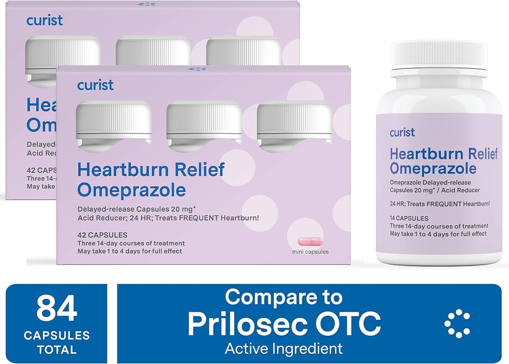 Curist Omeprazole 20mg Bulk 84 ct (2 συσκευασίες των 42 ct) Καψάκια Καθυστερημένης- Αναρρόφησης - Acid Reflux Medicine for Heartburn Relief - Ομεπραζόλη Μαγνήσιο 20, 6mg 84 Κάψουλες