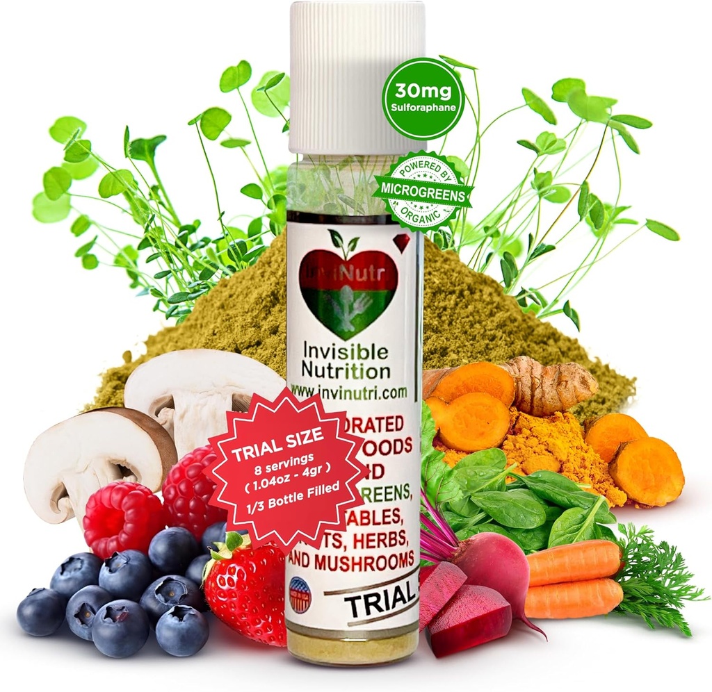 InviNutri Superfood Σκόνη για Picky Eaters – Αισθητήρας-Φιλικός, 40x Nutrient-Rich, 30mg Sulforafane – Βιολογικά Μικροπράσινα, Φρούτα & Veggies – Αναμειγνύεται αόρατα στα περισσότερα γεύματα - Trial Portion