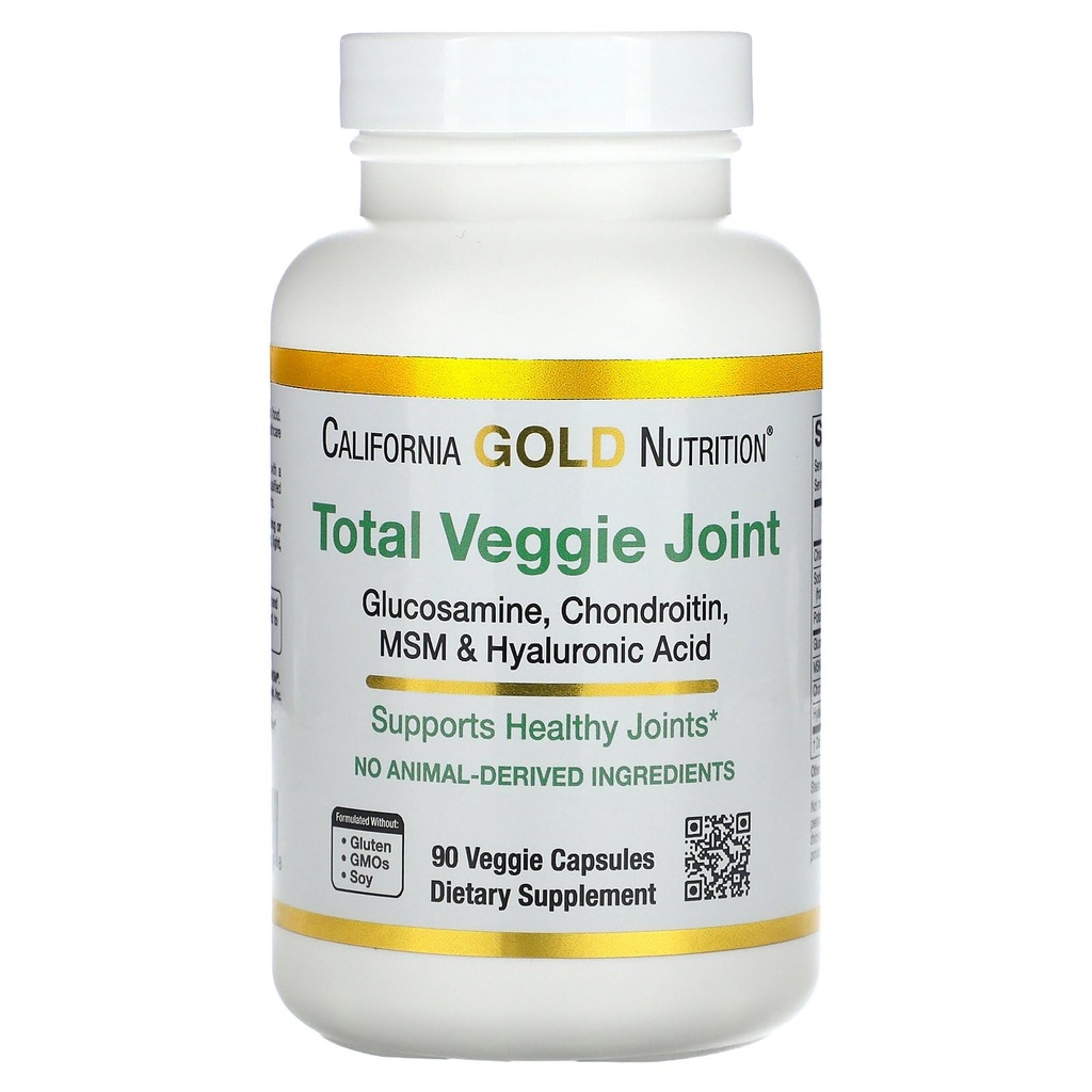 California Gold Nutrition Χορτοφαγική Γλυκοζαμίνη, Χονδροϊτίνη, Υαλουρονικό Οξύ, MSM, Total Veggie Joint & Bone Support Formula, Non GMO, No Soy, Gluten Free, 90 Veggie Κάψουλες