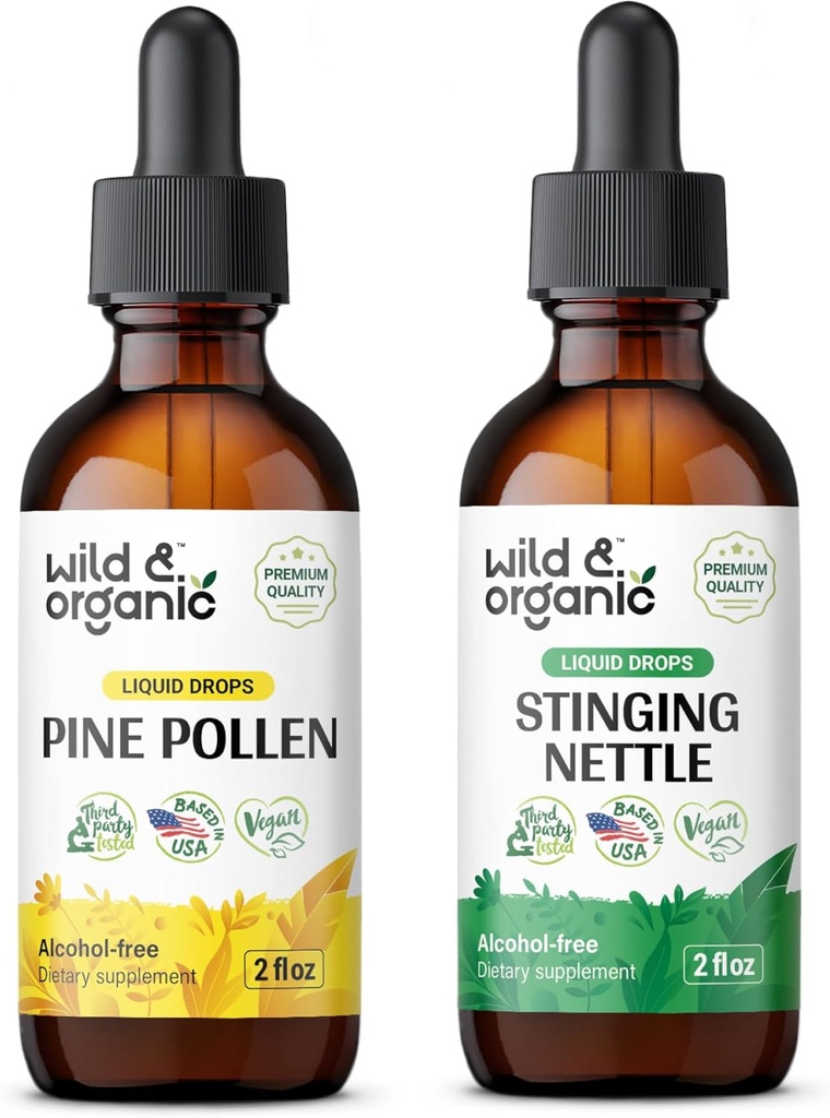 Wild & Organic Pine Pollen Tincture 2 fl oz & Stinging Nettle Root Tincture 2 fl oz