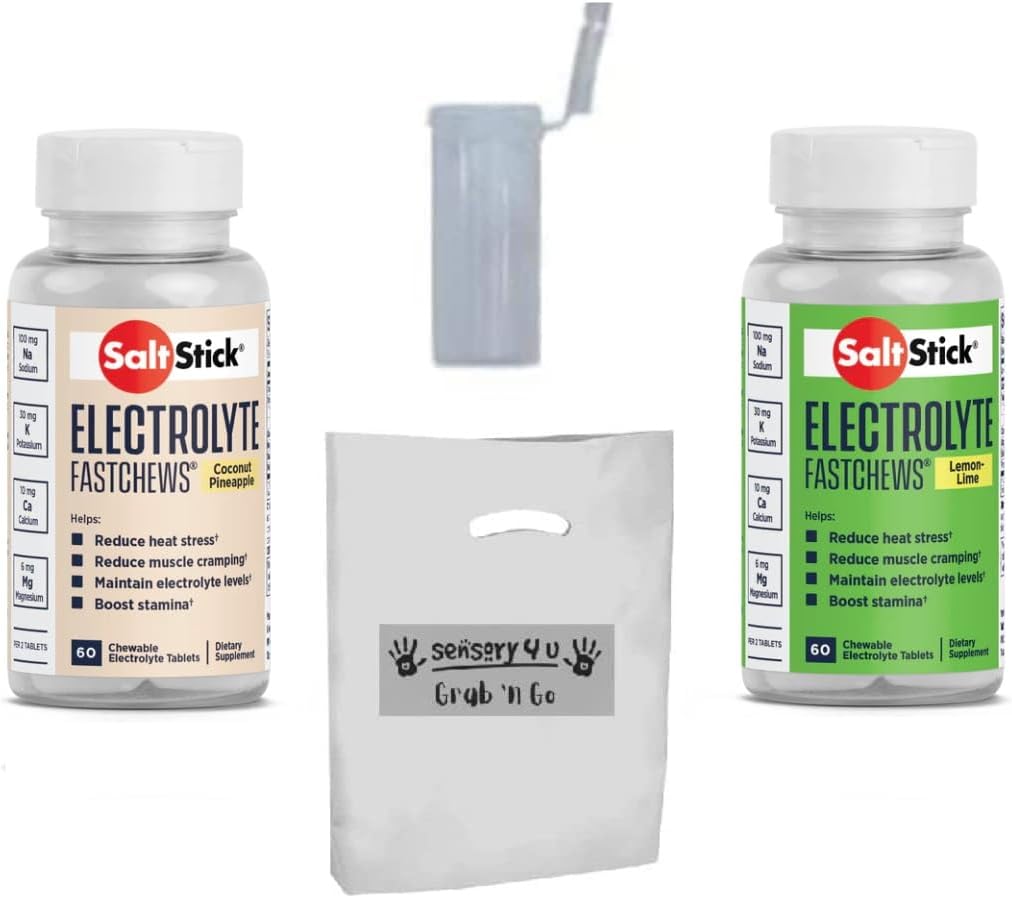 SENSORY4U Saltstick FASTCHEWS Ανανάς καρύδας και λεμόνι ποικιλία ασβέστη 2-πακέτο - 60 μπουκάλια κόμης με έτοιμο σωλήνα αγώνα - Αρπαγή & Go σύνολο δώρων