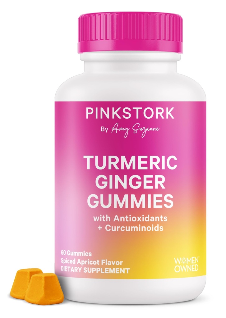 Pink Turmeric Turmeric Ginger Gummies – Gut & Digestive Υποστήριξη για τις γυναίκες – Anti Bloating Supplement with Antioxidants – Spiced Apricot Flavor, 60 Vegan Gummies