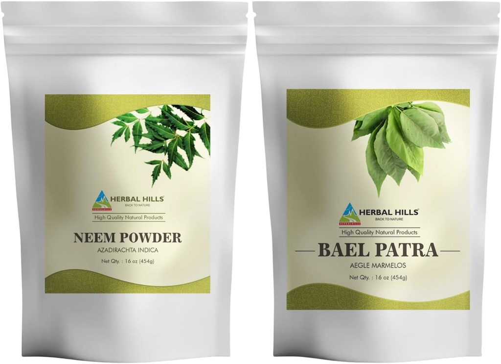 HERBAL HILLS Neem Leaf σκόνη και Bilva Bael Leaf σκόνη πακέτο 2 Combo