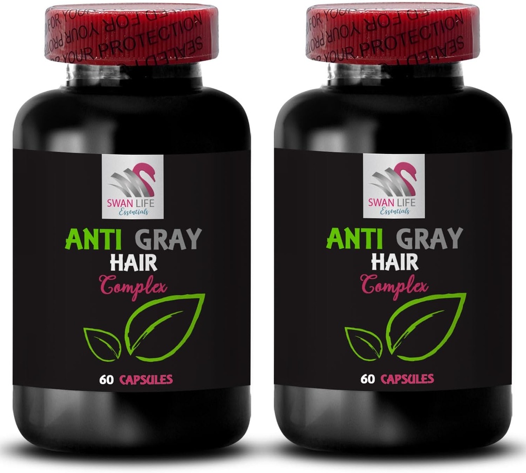 Gray συμπλήρωμα μαλλιών - ANTI GRAY HAIR COMPLEX - Χρώμα αναζωογονητικό, Αντι γκρίζα χάπια μαλλιών, Δονητικά μαλλιά, Δυναμικά μαλλιά, Νεανική εμφάνιση, Θεραπεία μαλλιών, Αντιγκρι μαλλιά 2 μπουκάλια 120 κάψουλες