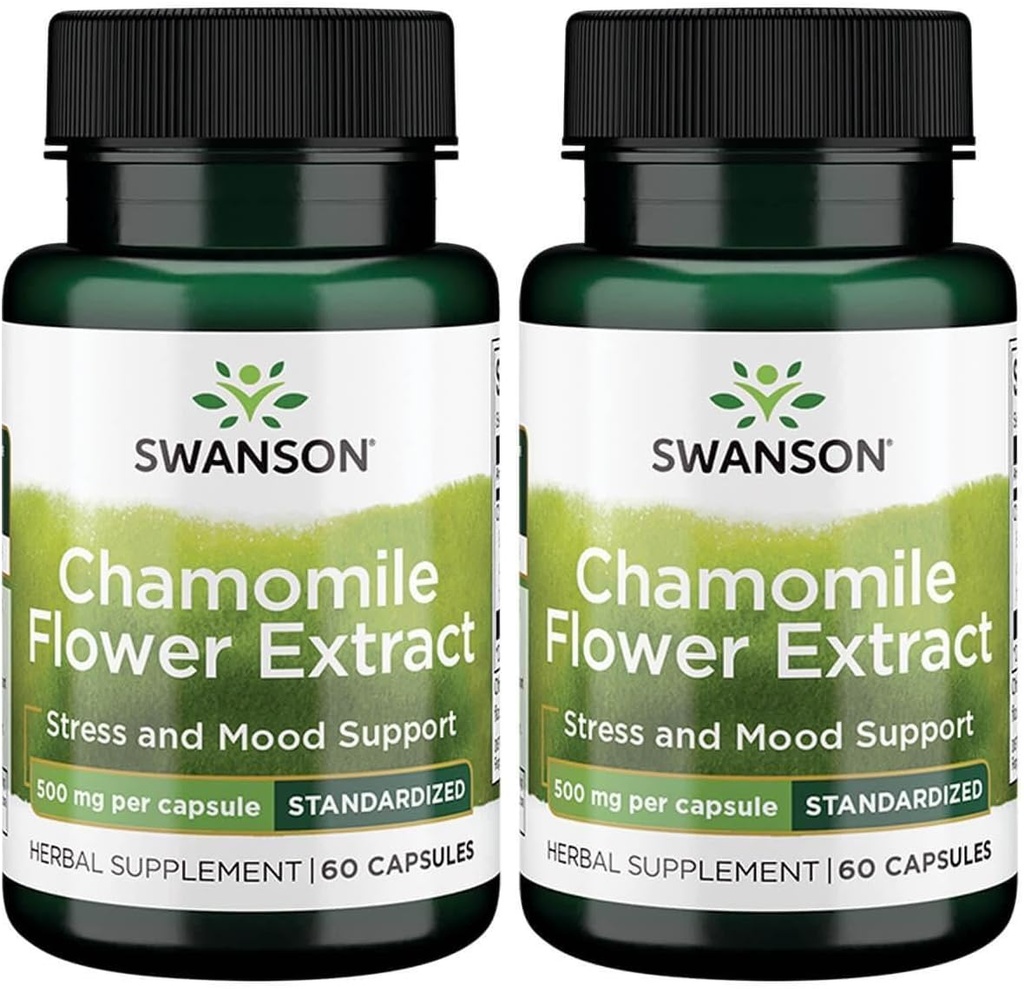 Swanson Chamomile Flower Extract 500 Milligrams Standardized to 1.2% Apigenin 6 mg per Capsule 60 Capsules (2 Pack)