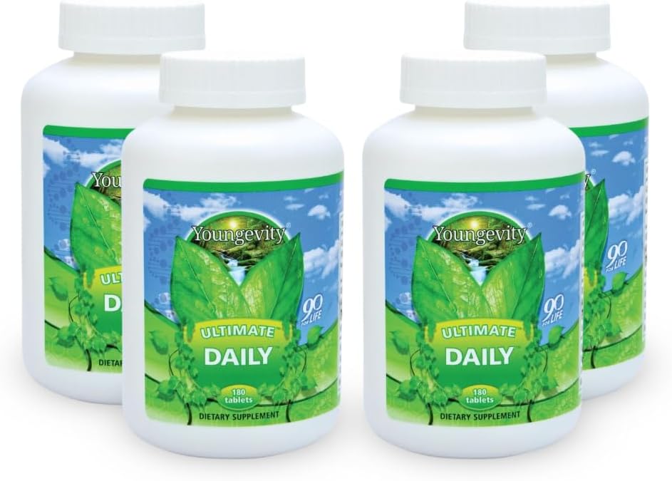 Youngevity Ultimate Daily Mega Multivitamin - 20+ Βιταμίνες και Ορυκτά w/ CoQ10 - Βιταμίνες Α, C, D, E, Ψευδάργυρος, Φολικό, Σελήνιο, Ασβέστιο, Χρώμιο, και Περισσότερα - Υψηλή Απορρόφηση 180 Δισκία (Pack of 4)