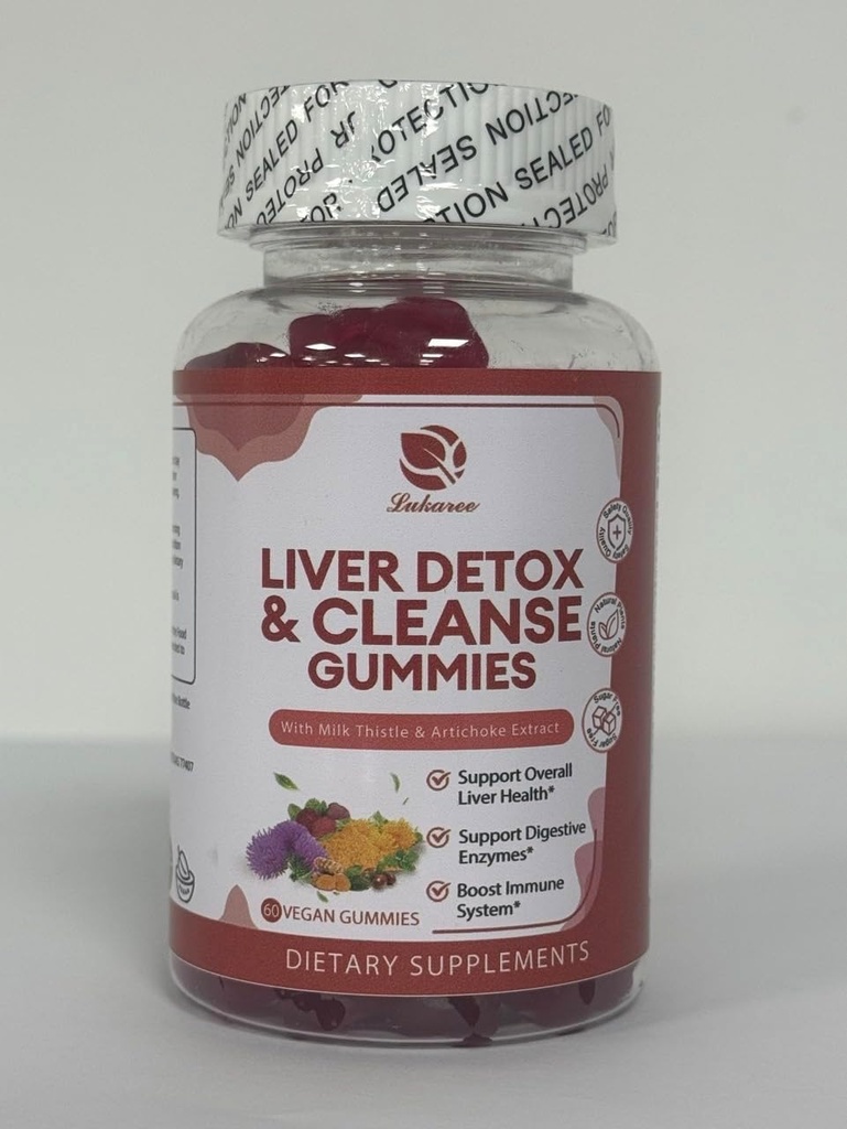Lukaree Liver Cleanse Detox & Επισκευή Gummies - Γάλα Thistle Silymarin, Dandelion, εκχύλισμα Artichoke & Elderberry - Χωρίς ζάχαρη, σμέουρο άρωμα - 180 κόμης