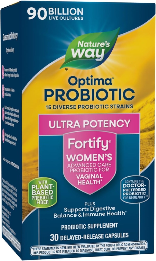Nature's Way Fortify Optima Probiotic for Women, Ultra Potency Probiotic for Vaginal Health*, 90 Billion Live Cultures, Supports Digestive Balance and Immune Health*, 30 Κάψουλες (Packing May Vary)