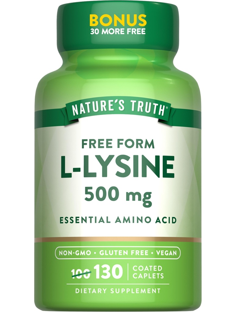 Nature's Truth L-Lysine 500mg | 130 Coated Caplets | Free Form | Essential Amino Acid | Vegan, Non-GMO, & Gluten Free Supplement