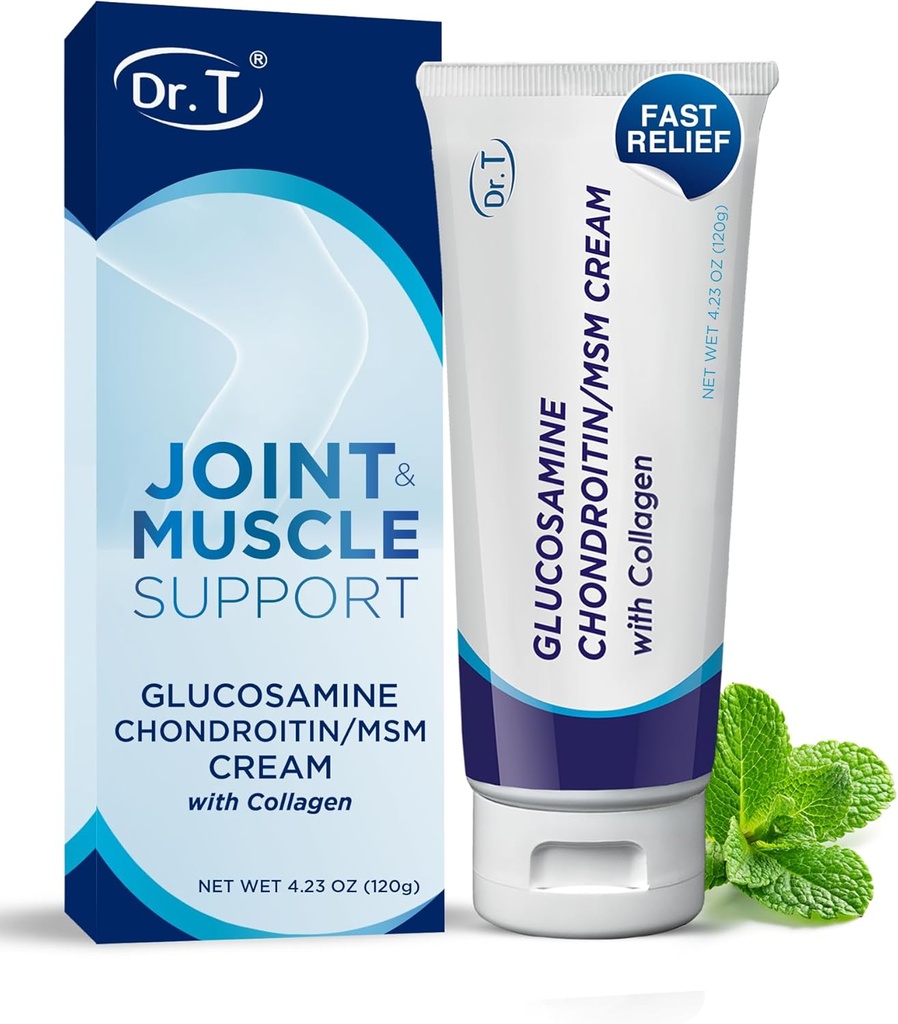 Dr. T Glucosamine Chondroitin Cream - Premium Formula with MSM and Collagen for Joint and Muscle Disfort - Διατηρεί Κοινή Δύναμη, Ευελιξία & Μυική Κινητικότητα - 4.23 oz / 120g (1 Συσκευασία)