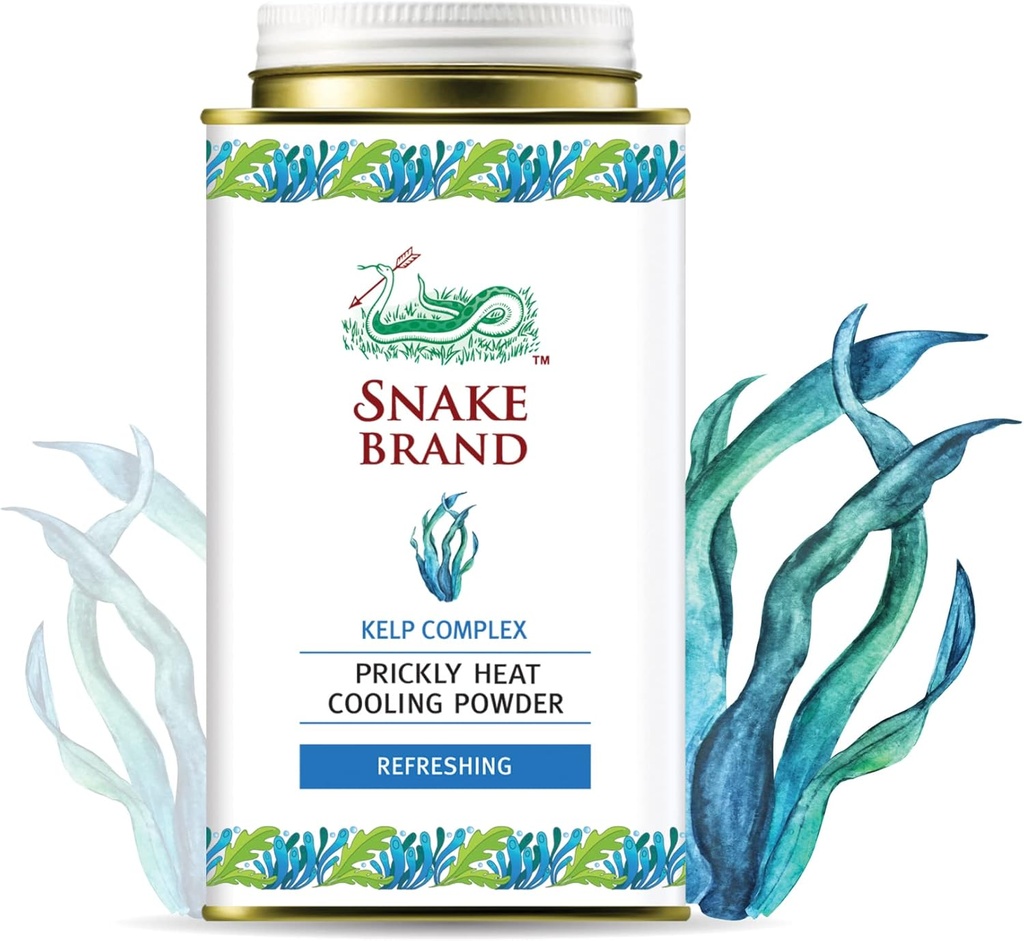 Snake Brand Prickly Heat Cooling Powder για Καθημερινή Χρήση - Anti-Chafing, Heat Rash Relief, Ocean Fresh Kelp Scent (4,9 Oz / 140g)
