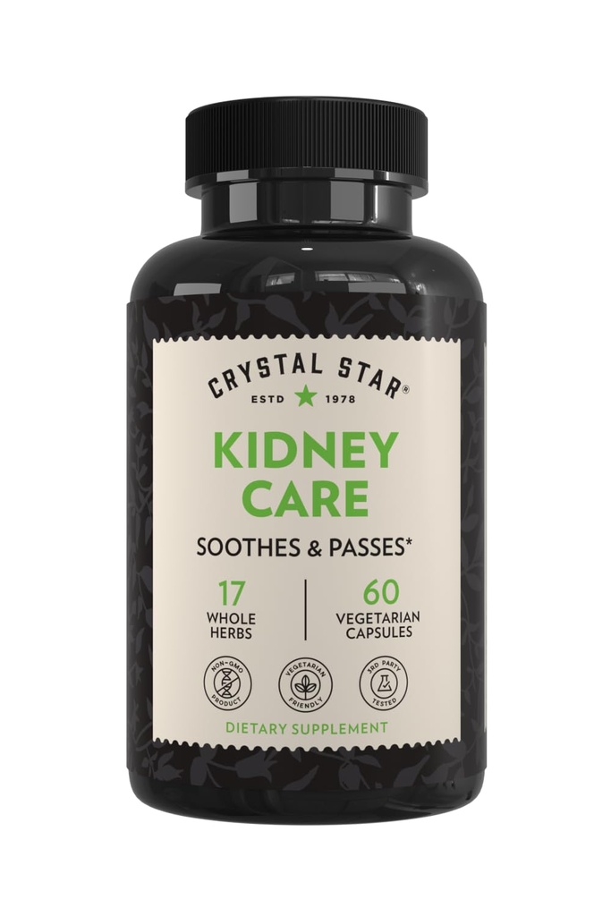 Crystal Star Kidney Care (60 Κάψουλες) – Συμπλήρωμα βοτανικού καθαρισμού νεφρών, Detox & Support - Λίθινη Ρίζα, Ρίζα Gravel & Hydrangea Root - Μη ΓΤΟ