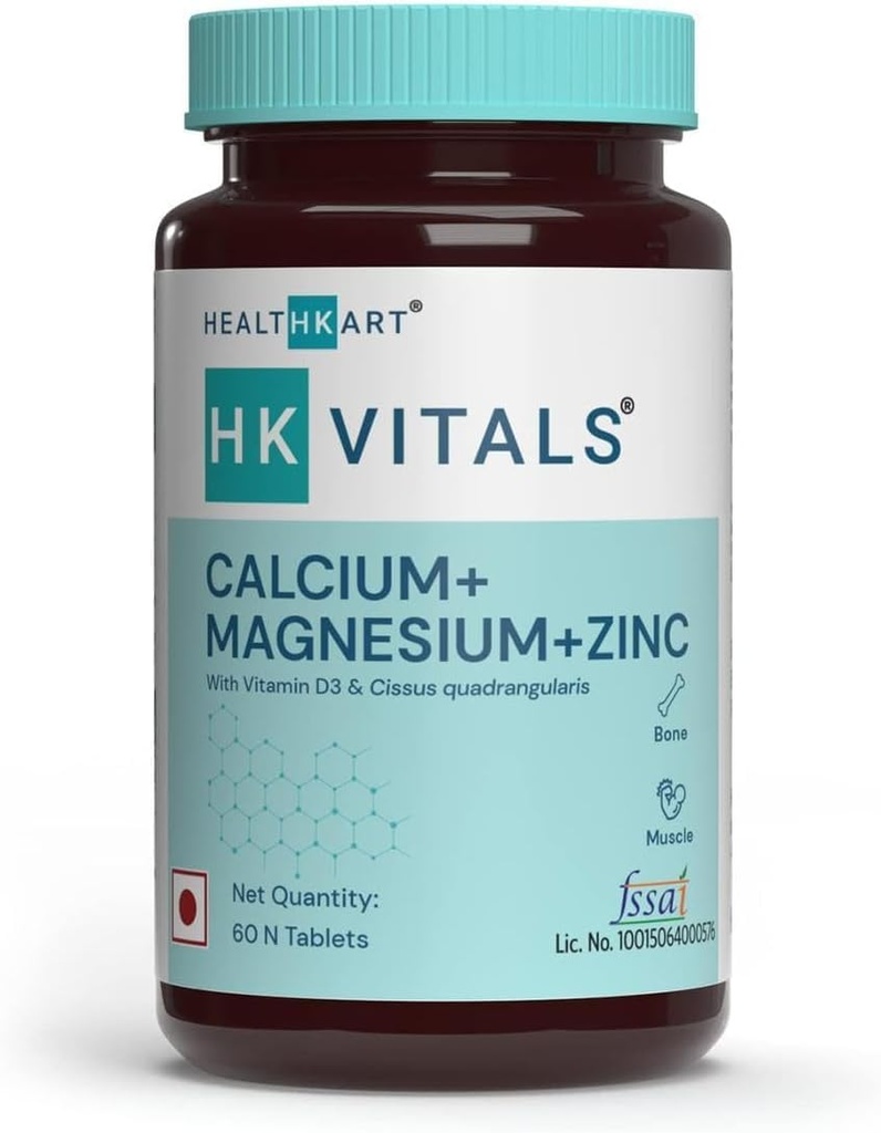 Organic Touch Calcium Magnesium & Zinc Tablets with Vitamin D3, Calcium Supplement for Women and Men, for Bone Health & Joint Support, 60 Calcium Tablets