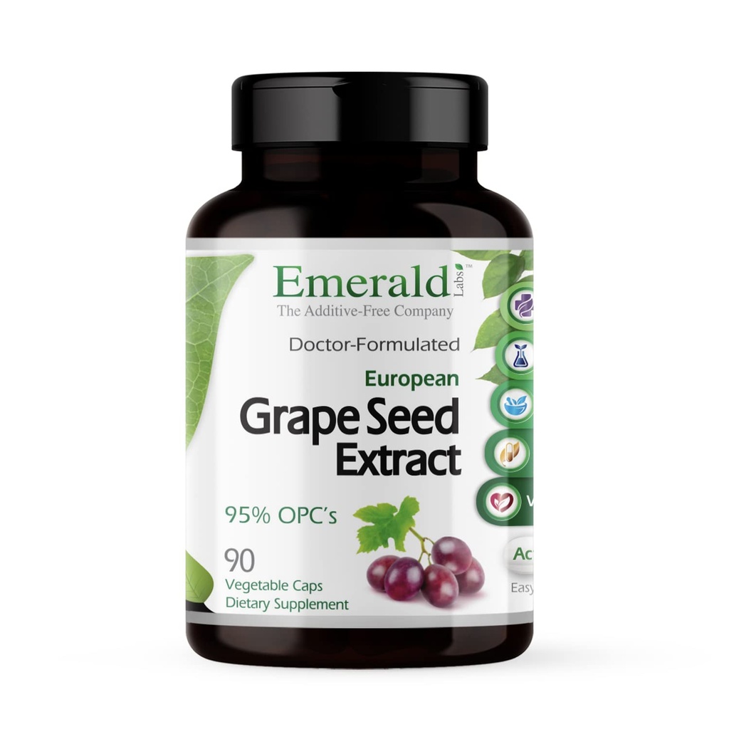 EMERALD LABS European Grape Seed Extract - Αντιοξειδωτικό & ανοσοποιητικό συμπλήρωμα υποστήριξης - Υποστηρίζει υγιή ροή αίματος - 90 κάψουλες λαχανικών (90-Ημέρα προσφοράς)