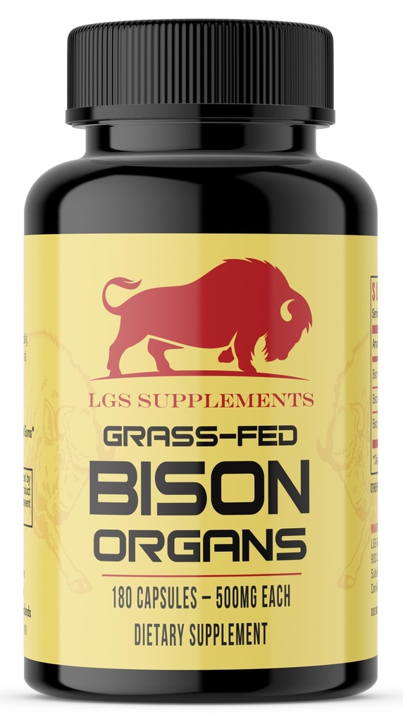 Γρασίδι Fed Bison Organ συμπλήρωμα, υποστηρίζει όλη την ευεξία του σώματος με ιδιοκτησιακό μείγμα του ήπατος, της καρδιάς, του νεφρού, παγωμένη Bison, μη GMO, 180 κάψουλες