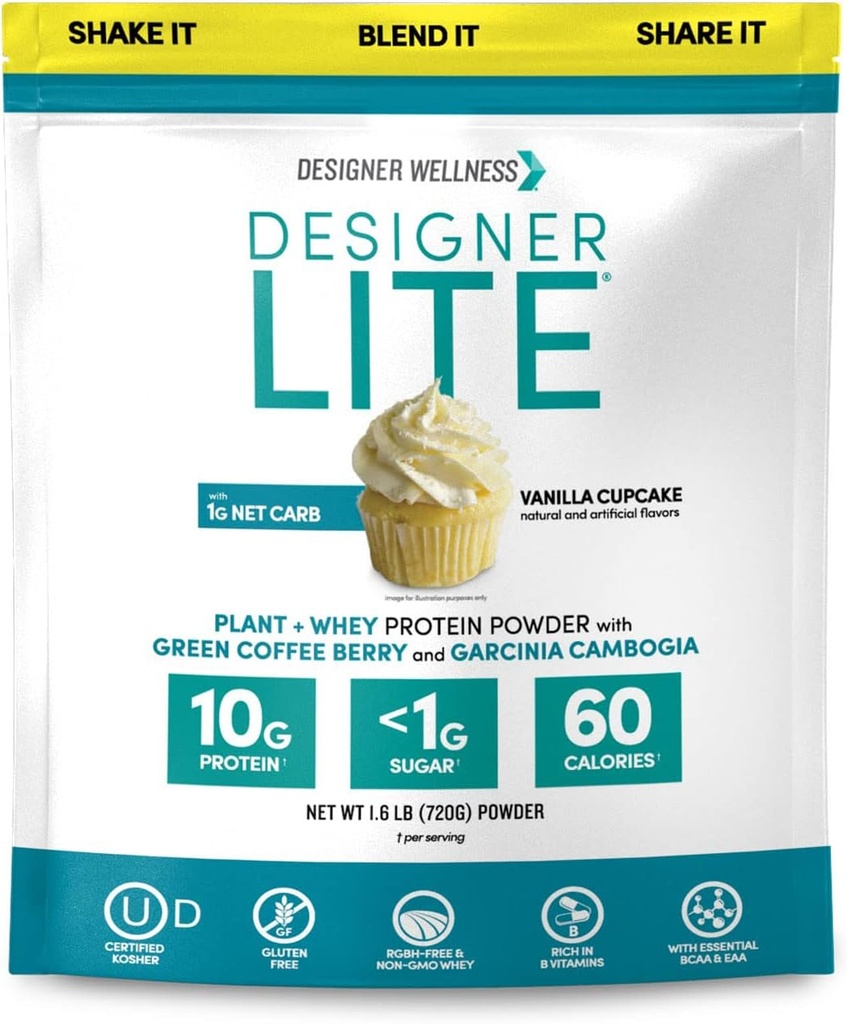 Designer Wellness, Designer Lite, Low Calorie Natural Protein, Prebiotic Fiber, Key Vitamins & Minerals, Vanilla Cupcake, 25.6 Ounces
