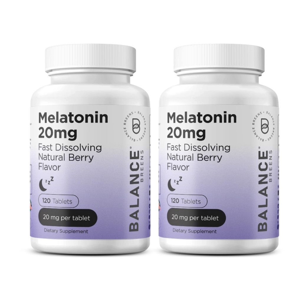Μελατονίνη 20mg Ταμπλέτες ταχείας διάλυσης - Υψηλή ισχύς, γρήγορη δράση, φυσική υποστήριξη ύπνου - Βοηθήματα ύπνου για ενήλικες - Μη-Groggy, Drug-Free Formula - 120 χάπια ύπνου - Συσκευασία των 2