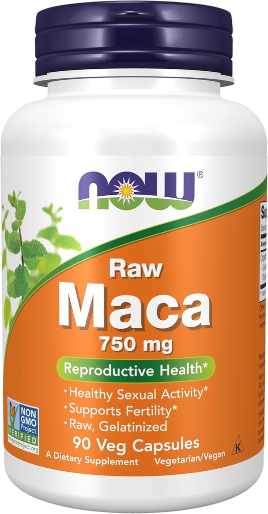 NOW Συμπληρώματα Τροφίμων, Maca (Lepidium meyenii) 750 mg Ακατέργαστη, Αναπαραγωγική Υγεία*, 90 Veg Κάψουλες