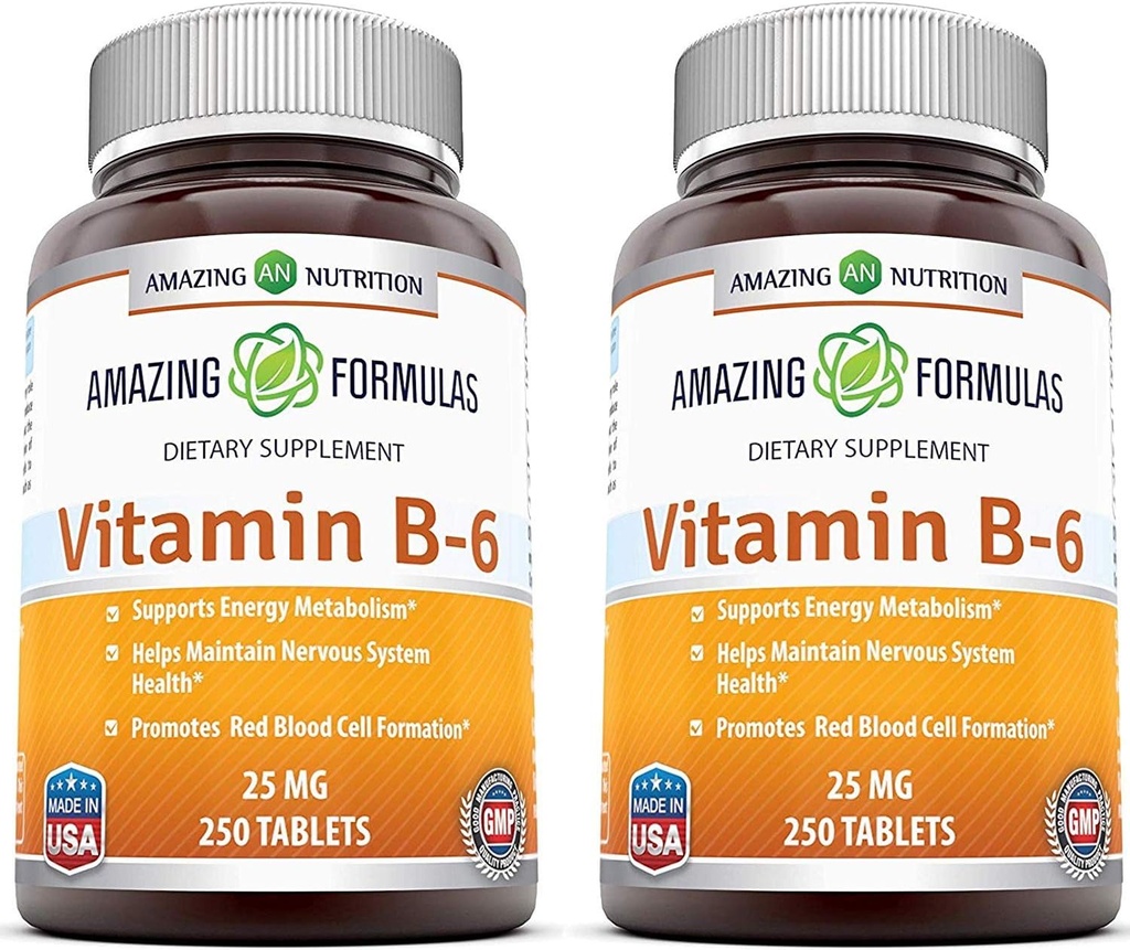 Amazing Formulas Vitamin B6 Pyridoxine 25mg 250 Tablets Supplement 