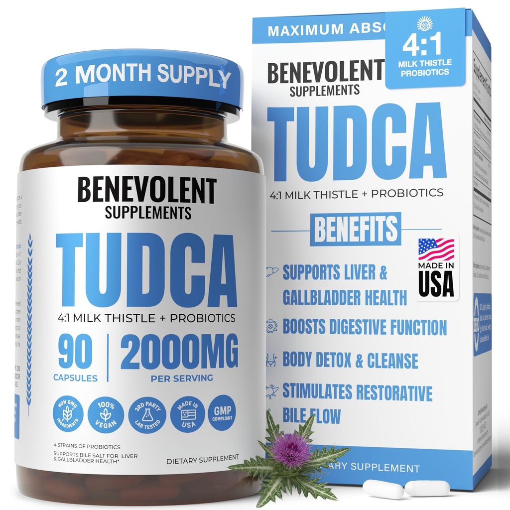 2000mg Advanced TUDCA Supplement - Max Απορρόφηση TUDCA Bile Salts με 4:1 Γαϊδουράγκαθο γάλακτος και προβιοτικά - Υποστηρίζει το ήπαρ Detox & Cleanse, Gallbladder, Gut & Kidney Health - 90 Vegan Κάψουλες