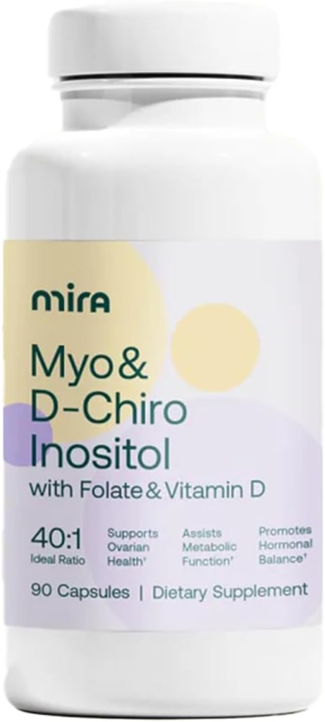 MIRA PCOS συμπλήρωμα, Myo Ινοσιτόλη & D-Χίρο Ινοσιτόλη 40:1 Λόγος, Βοηθά στην προώθηση της ορμονικής ισορροπίας και την υποστήριξη Ovarian Υγεία & Μεταβολισμός, 90 κάψουλες (30 εξυπηρετούν), 1 φιάλη