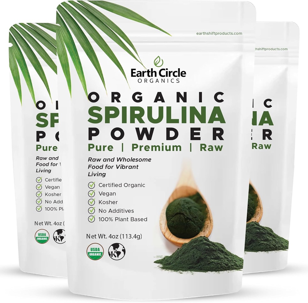 Earth Circle Organics Spirulina Powder, Kosher, Ακατέργαστη και μη ακτινοβολημένη πρωτεΐνη Vegan 