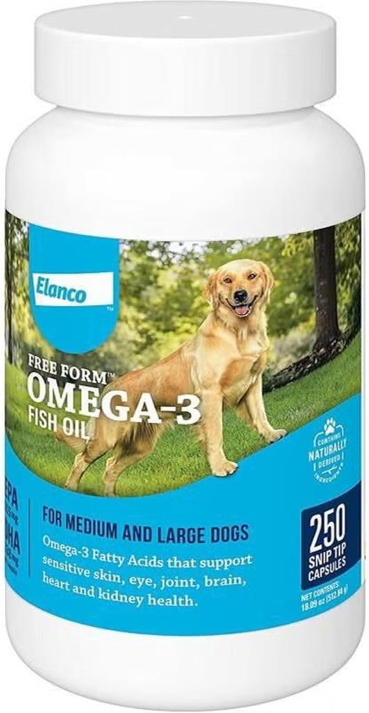 Δωρεάν μορφή Snip Συμβουλές Omega-3 Fish Oil υγρό συμπλήρωμα για Medium & Large Dogs, 250 Count