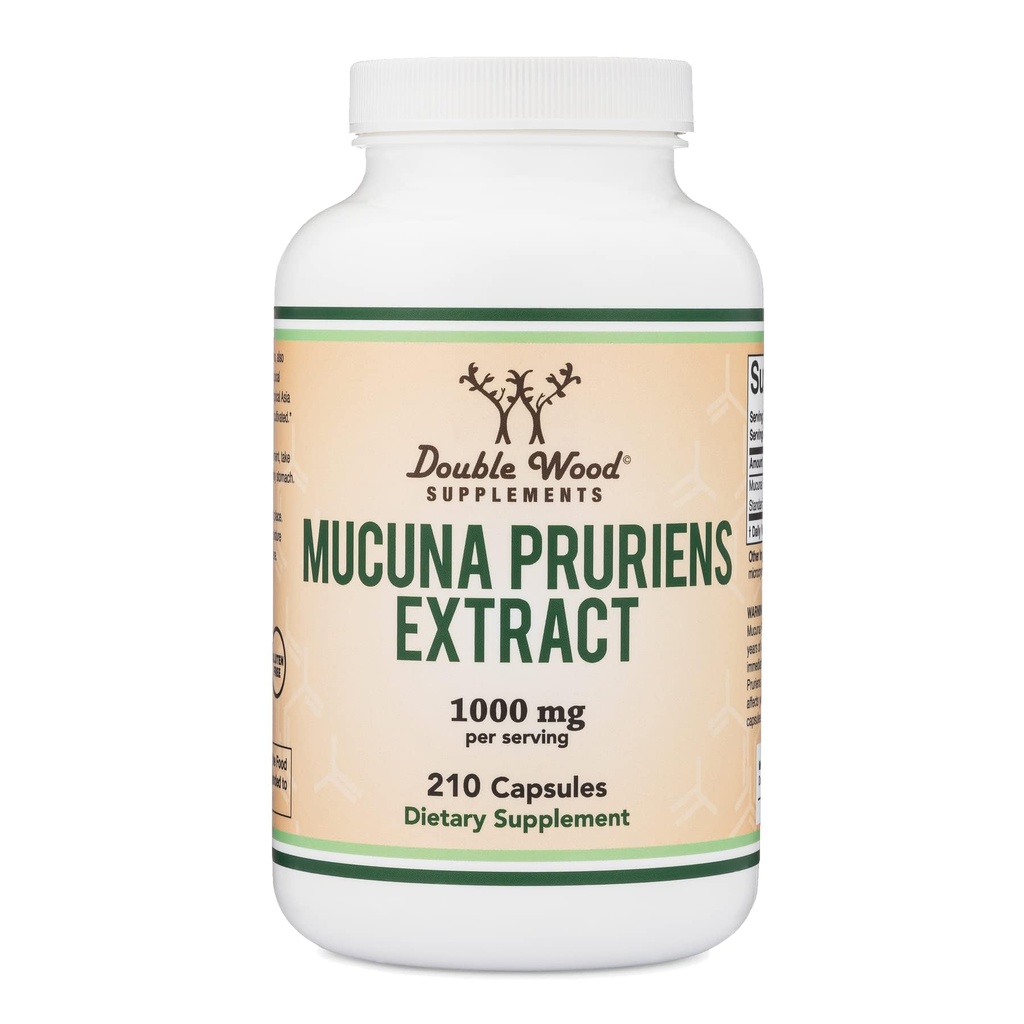 Mucuna Pruriens Extract Κάψουλες - συμπλήρωμα ενίσχυσης της ντοπαμίνης - 210 Count, 1.000mg ανά υπηρεσία, 20% (από Velvet Bean) (για υποστήριξη Mood και κίνητρο) Τρίτο μέρος δοκιμαστεί από Double Wood