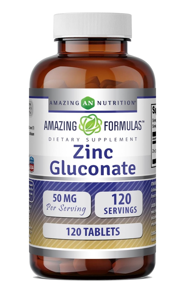 Amazing Formulas Zinc Gluconate Supplement | 50 Mg Per Serving | Tablets | Non-GMO | Gluten-Free | Made in USA (120 Count)