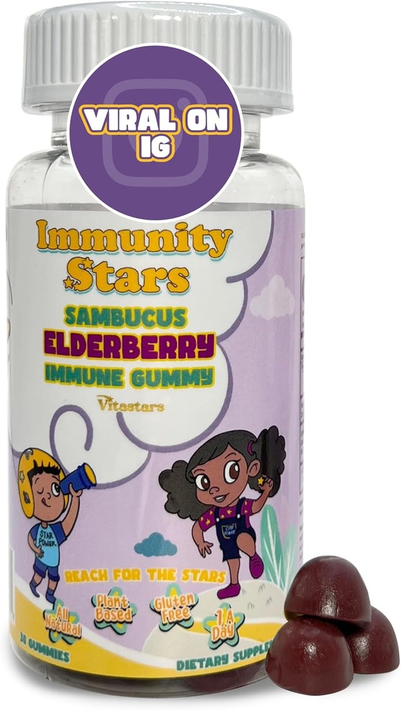 Gummys Elderberry με βιταμίνη C και ψευδάργυρο, Sambucus Elderberry Οικογένεια Immune Boost Gummies, 30 Gummies Delicious Defense for Kids and Adults