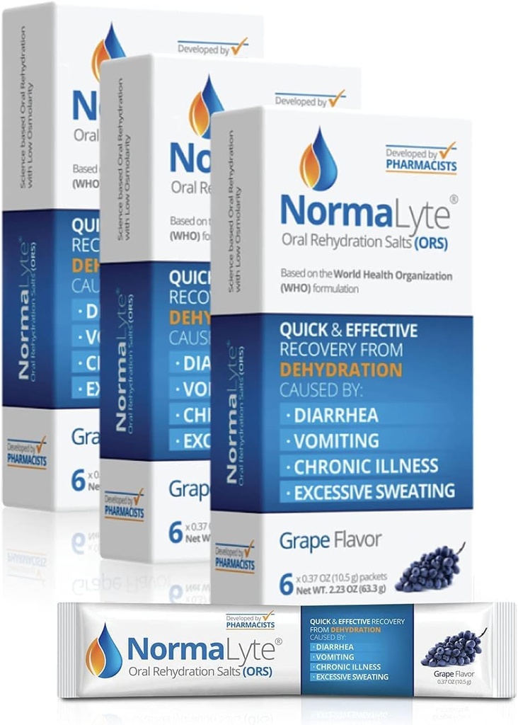 NormaLyte Αλάτι στοματικής ενυδάτωσης 18 Sticks Packs (Yields 500mL ανά συσκευασία)- Grapes