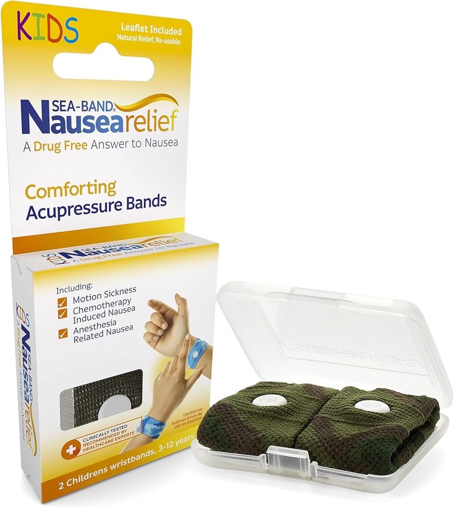 Sea-Band Anti-Nausea Acupressure Wristband για κίνηση & πρωινή ασθένεια, παιδί, 1 ζευγάρι Camouflage