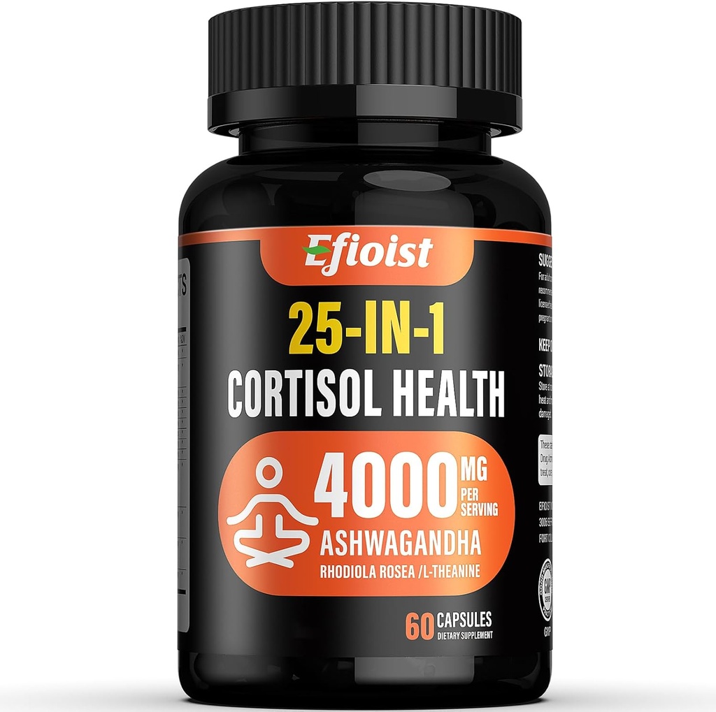Cortisol Health Supplement, 25-in-1 Cortisol Reucer για γυναίκες & άνδρες, Cortisol συμπληρώματα για με Ashwagandha, Rhodiola Rosea, L-Θεανίνη, για Mood, Focus, Υποστήριξη ύπνου, 2 κάψουλες