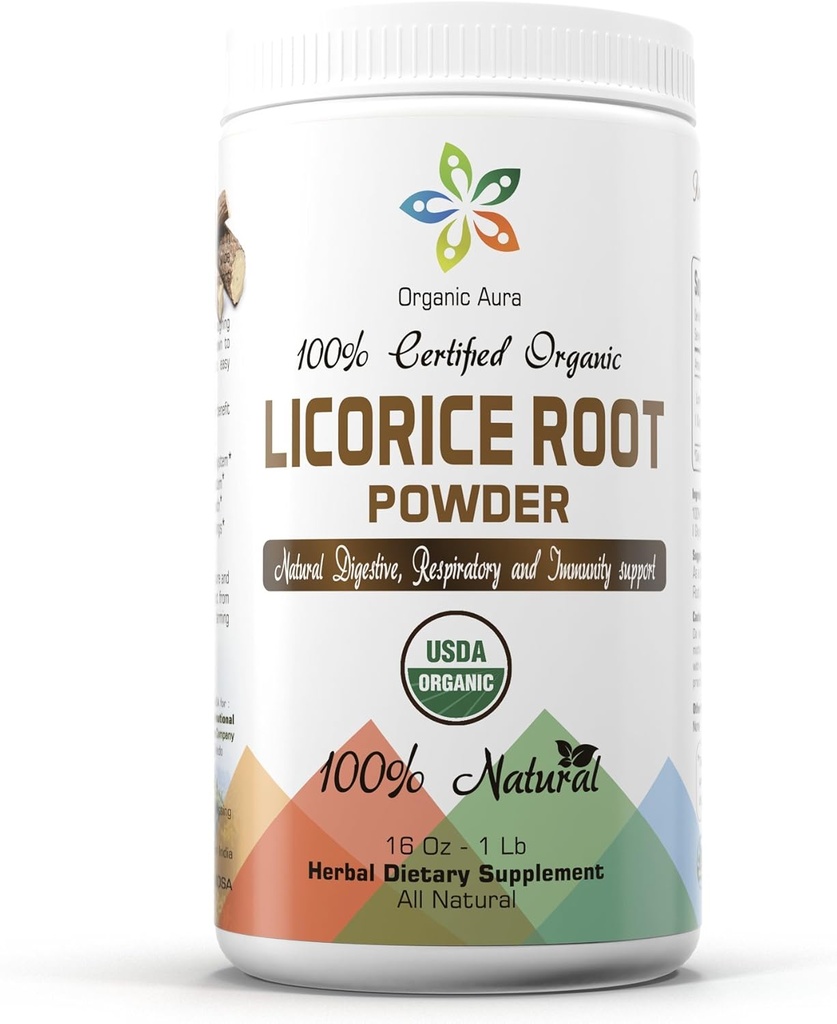 Organic Aura Licorice Root Powder 16Oz -1Lb. Φυσικό Digestive και ανοσοποιητική υποστήριξη. Βελτιώνει τη συνολική υγεία. 100% φυσικό και ακατέργαστο συμπλήρωμα superfood. Όχι ΓΤΟ. Χωρίς γλουτένη.