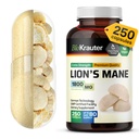 BIO KRAUTER Lions Mane συμπλήρωμα κάψουλες 1800 mg - 250 Count - Vegan Lions Mane συμπλήρωμα σκόνης για την υποστήριξη του εγκεφάλου - 3 μήνες προσφοράς - Χωρίς πληρωτικά