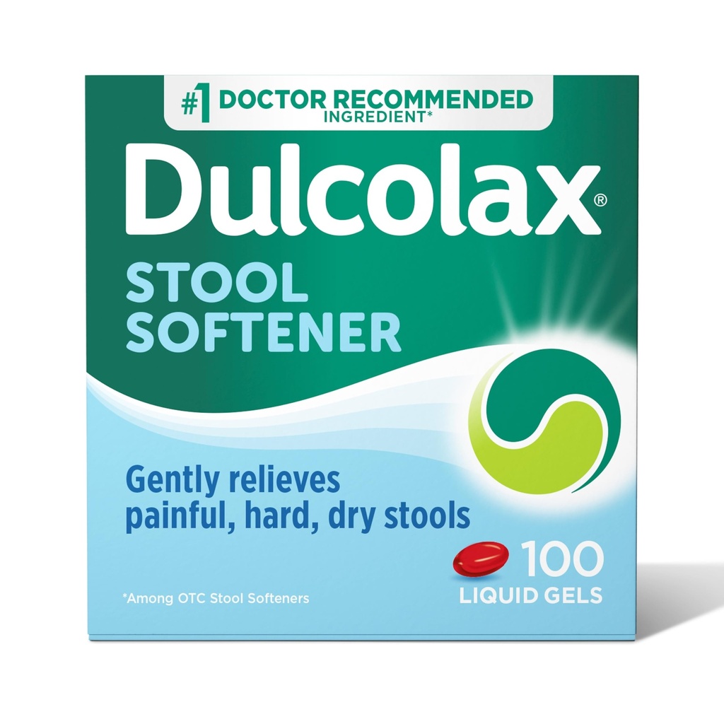 Dulcolax Stool Αποσκληρυντής Laxative Liquid Gel Κάψουλες, Gentle Constipation Relief for Hard, Dry Stools, Docusate Sodium 100 mg, 100 Count