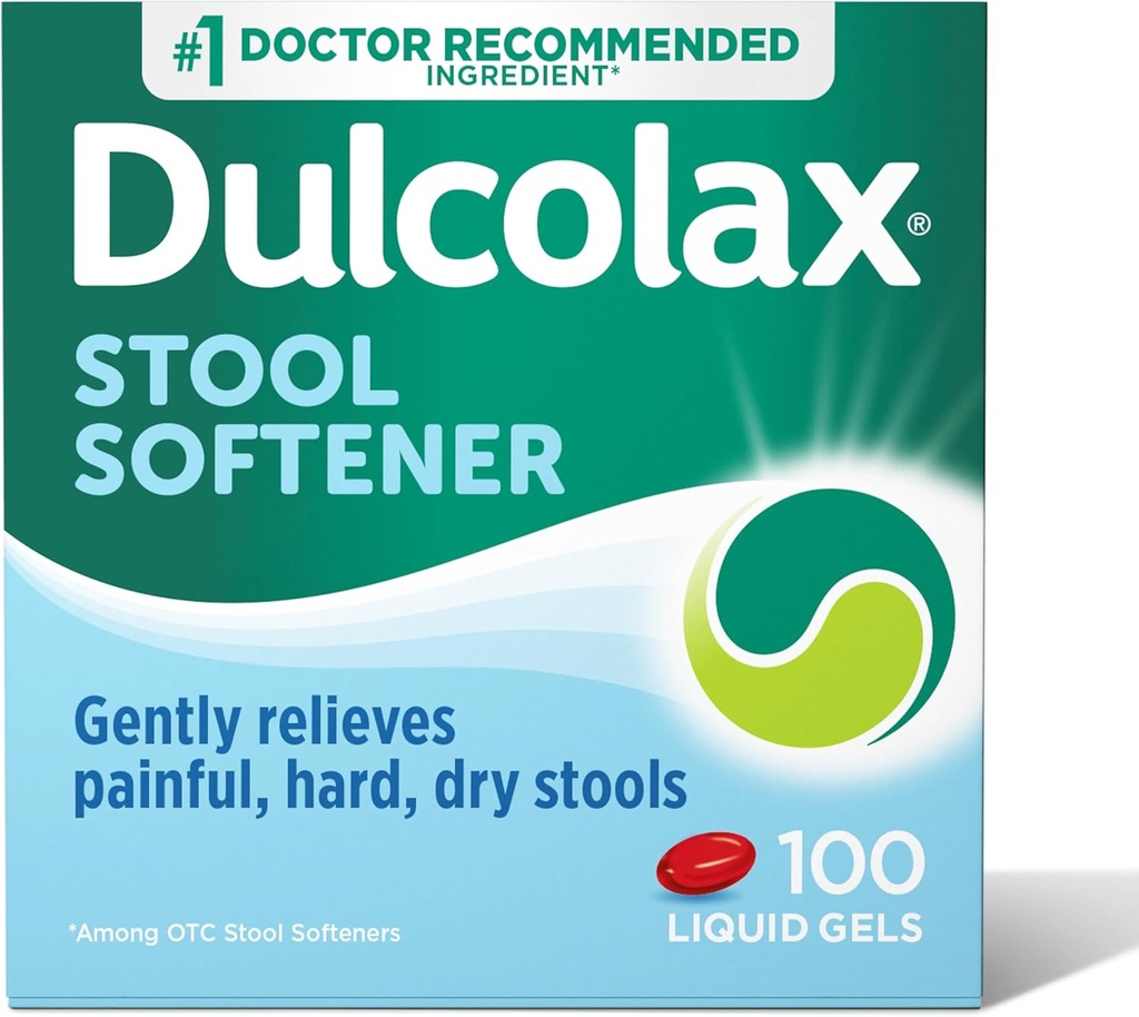Dulcolax Stool Αποσκληρυντής Laxative Liquid Gel Κάψουλες, Gentle Constipation Relief for Hard, Dry Stools, Docusate Sodium 100 mg, 100 Count