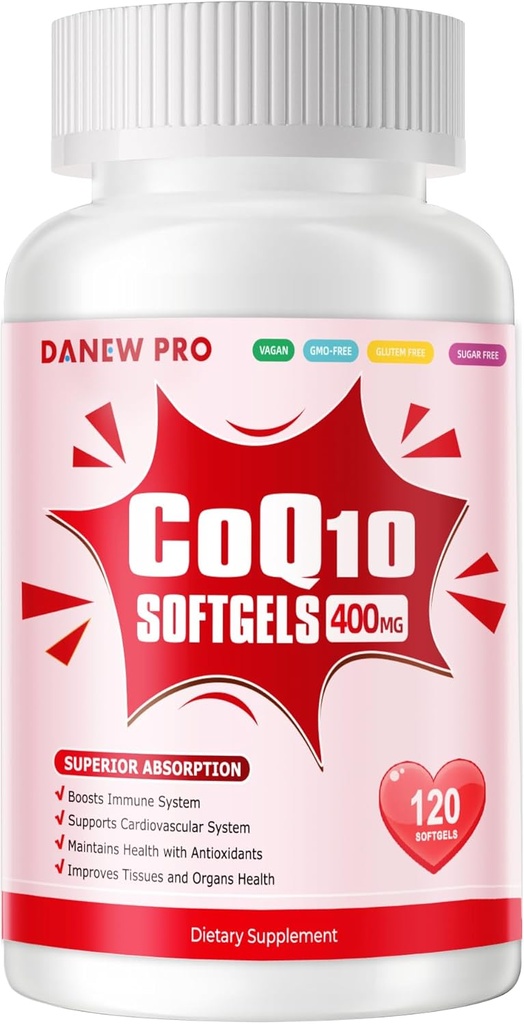 CoQ10-400mg-Softgels with PQQ, BioPerine & Omega-3, Coenzyme Q10(Ubiquinone) Supplement for High-Absorption, Powerful-Antioxidant, Support Heart & Energy-Production, 120 Servings