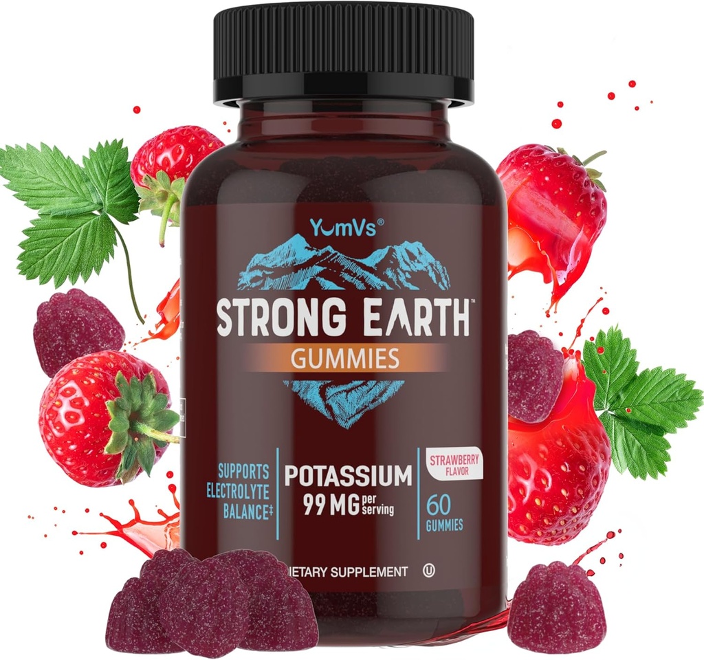 YumVs Συμπληρώματα καλίου Gummies - Φράουλα Γεύση - 99 mg (ως Κιτρικό Κάλιο) ανά Σερβίρισμα - Υποστηρίζει Ηλεκτρολύτη Ισορροπία - Χορτοφαγική Κοσέρ Χαλάλη Χωρίς Γλουτένη Καθαρό Κάλιο Gummies (60 Count)