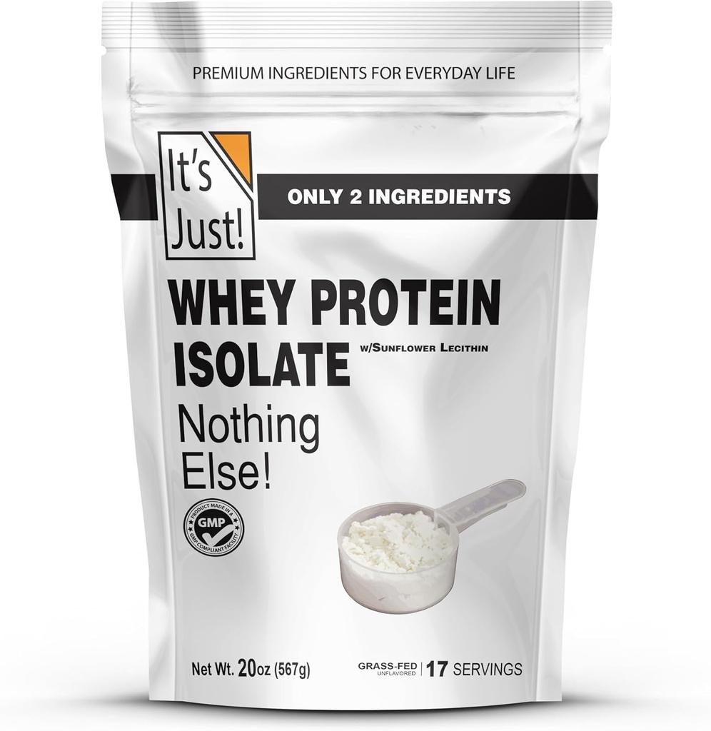 It's Just! - Whey Protein Isolate, Ultra Premium Grass-Fed, Unflavored, Made in USA, Pure 90% Protein, Only 1g Carb, No Added Sugar (1.25 Pound)